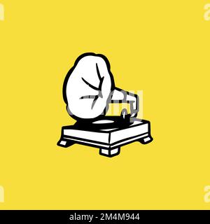 Gramaphone Icon, Drawing, Sketch and Vintage style Stock Vector
