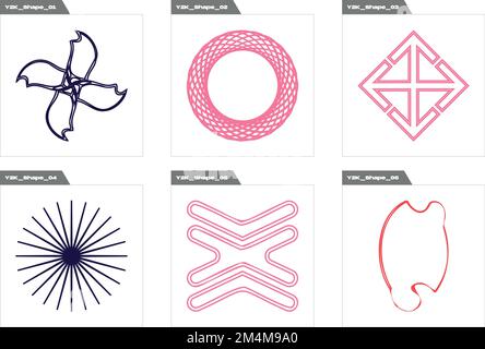 Brutalism shapes. Large set of retro objects for design. Objects in y2k style. Stock Vector