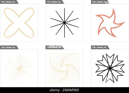 Set of Y2K style vectors of objects. Trendy geometric postmodern figures. Cyberpunk elements. Stock Vector