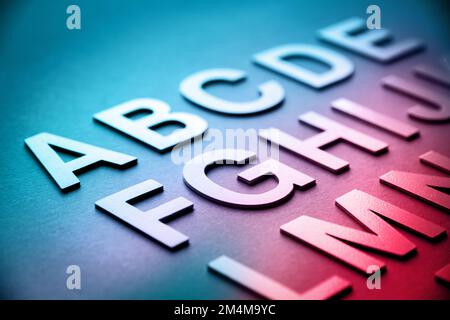 Alphabet detail made with solid letters on a blackboard Stock Photo