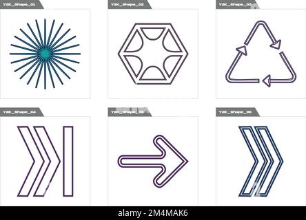 Collection of Y2K elements. Retro futuristic graphic ornaments. Flat minimalist icons. Stock Vector