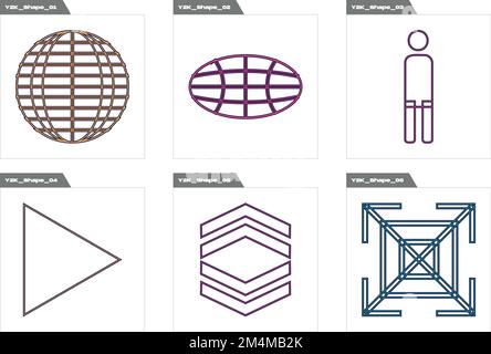 Collection of Y2K elements. Extraordinary Graphic Assets. Flat minimalist icons. Stock Vector