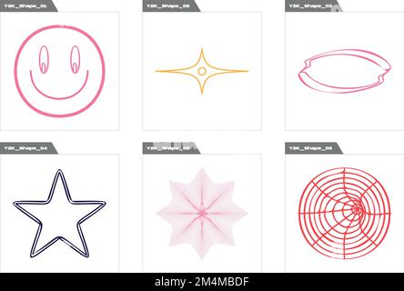 Collection of Y2K elements. Brutalism star and flower shapes. Cyberpunk elements. Stock Vector