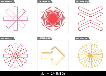 Vector set of Y2K. Brutalism star and flower shapes. Cyberpunk elements. Stock Vector