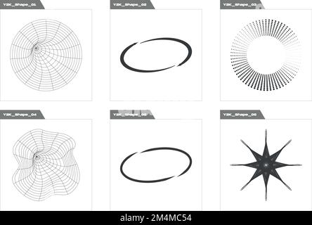Set of Y2K style vectors of objects. Brutalism star and flower shapes. For modern T-shirts designed. Stock Vector