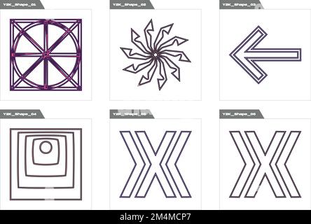 Collection of Y2K elements. Large set of retro objects for design. Flat minimalist icons. Stock Vector