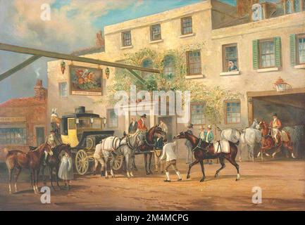 Charles Cooper Henderson - Changing Horses to a Post Chaise outside the George Posting House - c1840-1850 Stock Photo