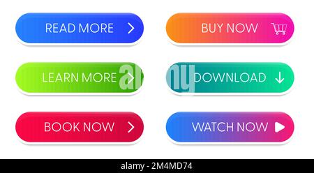 Set of vector modern material style buttons. Different gradient colors and icons on white forms with shadows Stock Vector