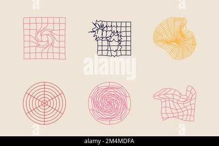 Collection of Y2K elements. Big collection of abstract graphic geometric symbols. Flat minimalist icons. Stock Vector