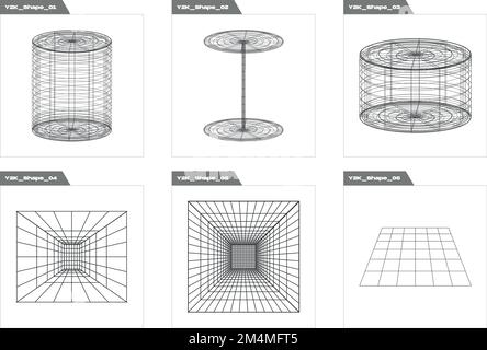 Vector set of Y2K. Trendy geometric postmodern figures. Objects in y2k style. Stock Vector