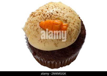 cutie cupcakes carrot cake from M&S isolated on white background -  carrot wait to eat you Stock Photo