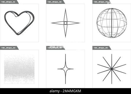 Retro futuristic elements for design. Rave psychedelic retro futuristic set. Cyberpunk elements. Stock Vector