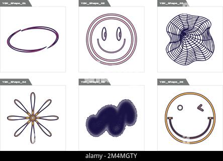 Set of Y2K style vectors of objects. Large set of retro objects for design. Modern abstract forms. Stock Vector
