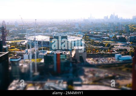 The Olympic Park in London with the city skyline in the background. Stock Photo