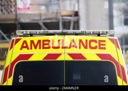 Ambulances outside the Royal London Hospital in east London. Ambulance staff in England and Wales walked out on Wednesday, following action by nurses on Tuesday, with the NHS braced for extra pressure as a knock-on effect of the industrial action. Picture date: Thursday December 22, 2022. Stock Photo