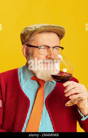 elderly man smelling red wine Stock Photo - Alamy