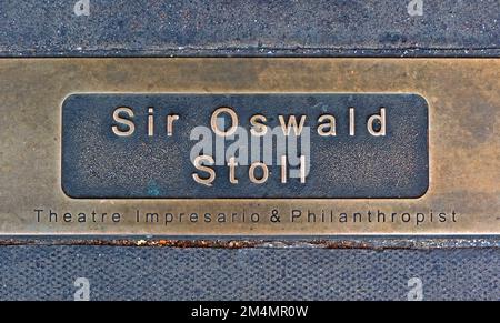 Sir Oswald Stoll, Memorial plaque outside the Hackney Empire theatre, 291 Mare Street, London, England, UK,  E8 1EJ Stock Photo