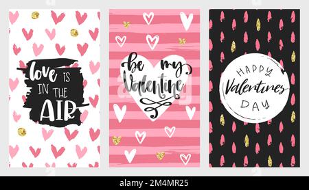 Valentine's day cards set. Lovely hand drawn design, great for gift tags, invitations, cards - vector design Stock Vector