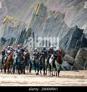 Filming a scene from Snow White And The Huntsman released in June 2012 on Marloes Beach Pembrokeshire. Stock Photo