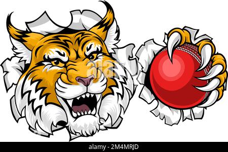 Wildcat Bobcat Cricket Ball Animal Team Mascot Stock Vector