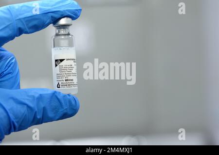 Cairo, Egypt, December 13 2022: Diphtheria Tetanus Vaccine for Intramuscular injection in the shoulder deltoid muscle for children and adults, Diphthe Stock Photo