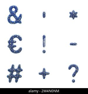 3D Render Set of Wizard Cloth Font including Letters,  Numbers and Punctuation Marks isolated on white background, including path embedded file for ea Stock Photo