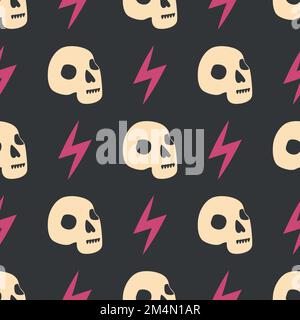 Skull, snake, goblet, magic symbols seamless pattern. Magic and death, on a dark background Stock Vector