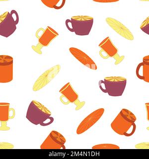 Cups and saucers bright seamless pattern. Tea, tea shop, coffee. Wallpaper, wrapping paper fabric Stock Vector