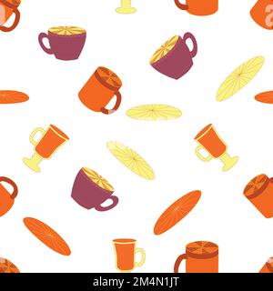 Cups and saucers bright seamless pattern. Tea, tea shop, coffee. Wallpaper, wrapping paper fabric Stock Vector