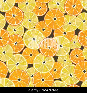 Seamless pattern with bright orange and lemon slices. Colorful summer background for textile design, greeting cards and wallpapers. Hand draw vector i Stock Vector