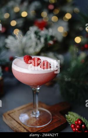 Clover club cocktail on festive holiday background, selective focus Stock Photo