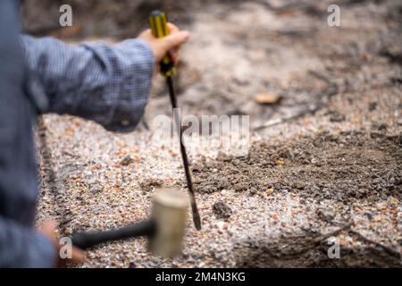 prospecting for gems and panning for gold in the bush in australia in spring Stock Photo