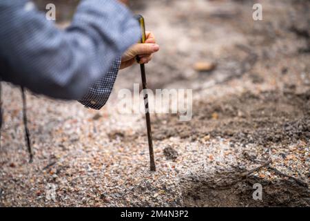 prospecting for gems and panning for gold in the bush in australia in spring Stock Photo