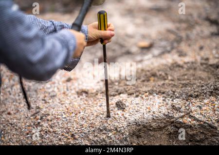 prospecting for gems and panning for gold in the bush in australia in spring Stock Photo