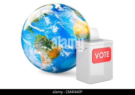Earth Globe with ballot box. 3D rendering isolated on white background isolated on white background Stock Photo
