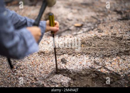 prospecting for gems and panning for gold in the bush in australia in spring Stock Photo