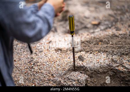 prospecting for gems and panning for gold in the bush in australia in spring Stock Photo