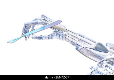 Robot surgeon hand holding scalpel. Future robotic surgery concept. Innovative future medicine technology, ai artificial intelligence 3D illustration Stock Photo