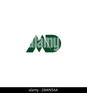 letter md green 3d flat geometric simple logo vector Stock Vector