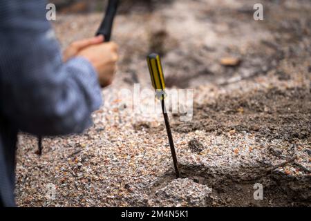 prospecting for gems and panning for gold in the bush in australia in spring Stock Photo