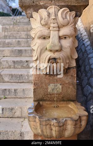 Palma de Mallorca, Spain - 7 Nov 2022: Gargoyle fountains on the steps of the Royal Palace of La Almudaina Stock Photo