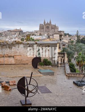 Palma de Mallorca, Spain - 10 Nov 2022: Views of Palma Cathedral from the roof of the Esbaluard Contemporary Art Museum Stock Photo