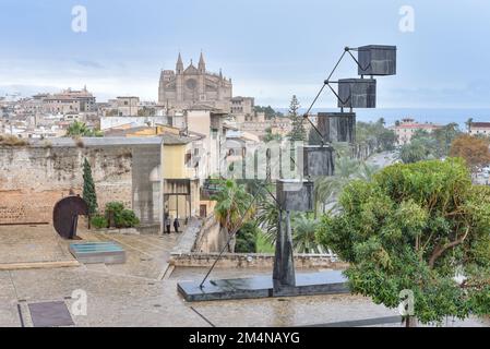 Palma de Mallorca, Spain - 10 Nov 2022: Views of Palma Cathedral from the roof of the Esbaluard Contemporary Art Museum Stock Photo