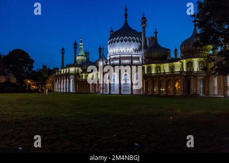 BRIGHTON, GREAT BRITAIN - SEPTEMBER 16, 2014: This is the Royal Pavilion, the former seaside residence of the kings of Great Britain, at night. Stock Photo