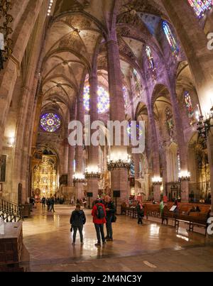 Palma de Mallorca, Spain - 10 Nov 2022: Interior of the Palma Seo Cathedral Basilica Stock Photo