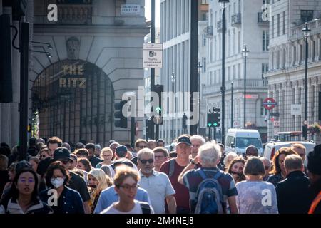 London- September 2022: Busy London street scene by the Ritz hotel on Piccadilly London Stock Photo