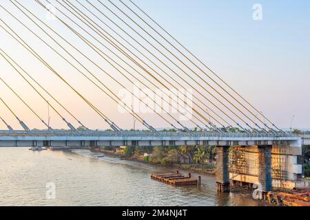 Cortalim, Goa - India - Dec 25th 2022: New Zuari Bridge - Cable