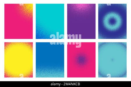 Set of minimal cover design with stipplism style. Colorful Noise stipple dots pattern background Stock Vector