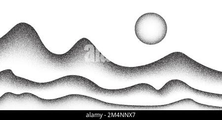 Dot stipple mountain illustration, hill sand grain dots pattern background Stock Vector