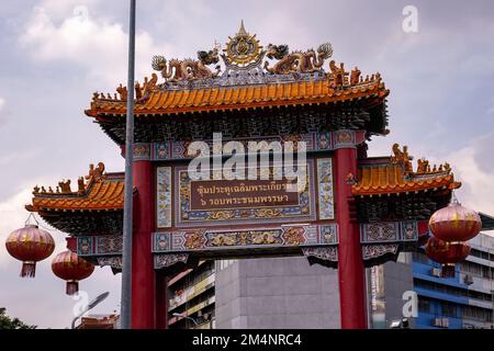 Bangkok, Thailand. November 16, 2022. Close up of Chinatown gate in Yaowarat, Bangkok Stock Photo